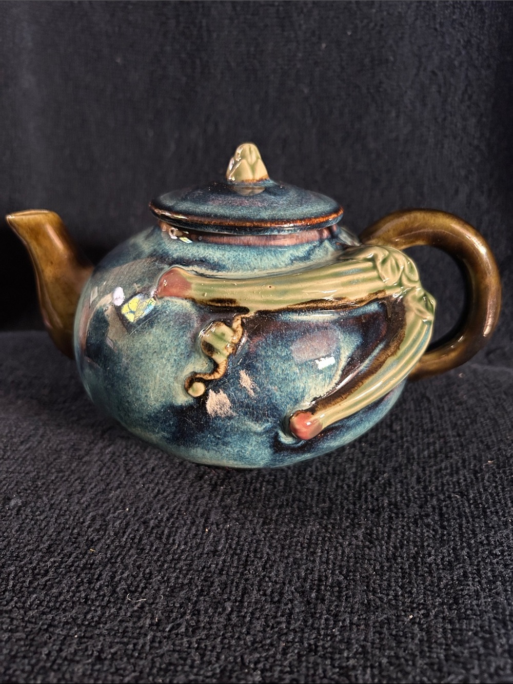 International Bazaar Artisan Blue & Green Hand Painted Pottery Teapot